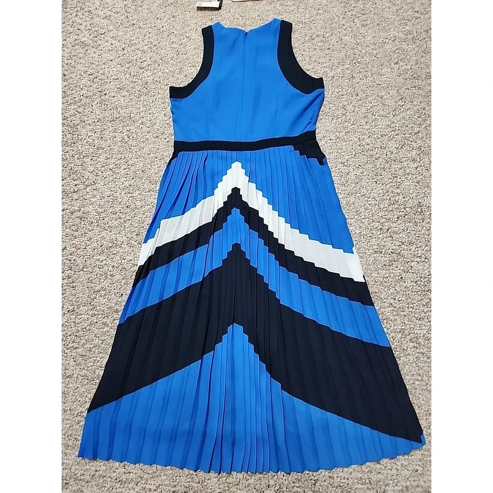 New Banana Republic Color block chevron‎ Pleated midi dress 4 Royal Blue